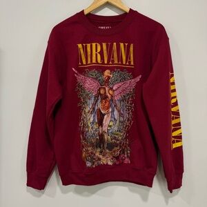 NIRVANA Band In Utero Forest Red Graphic Crewneck Sweater Size S